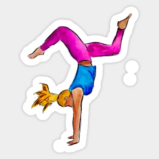 Blonde Girl Doing Handstand Sticker